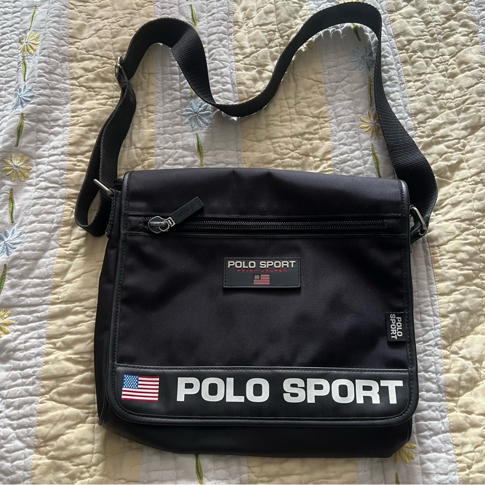 Vintage 90s Ralph Lauren Polo Sport Black Messenger Bag